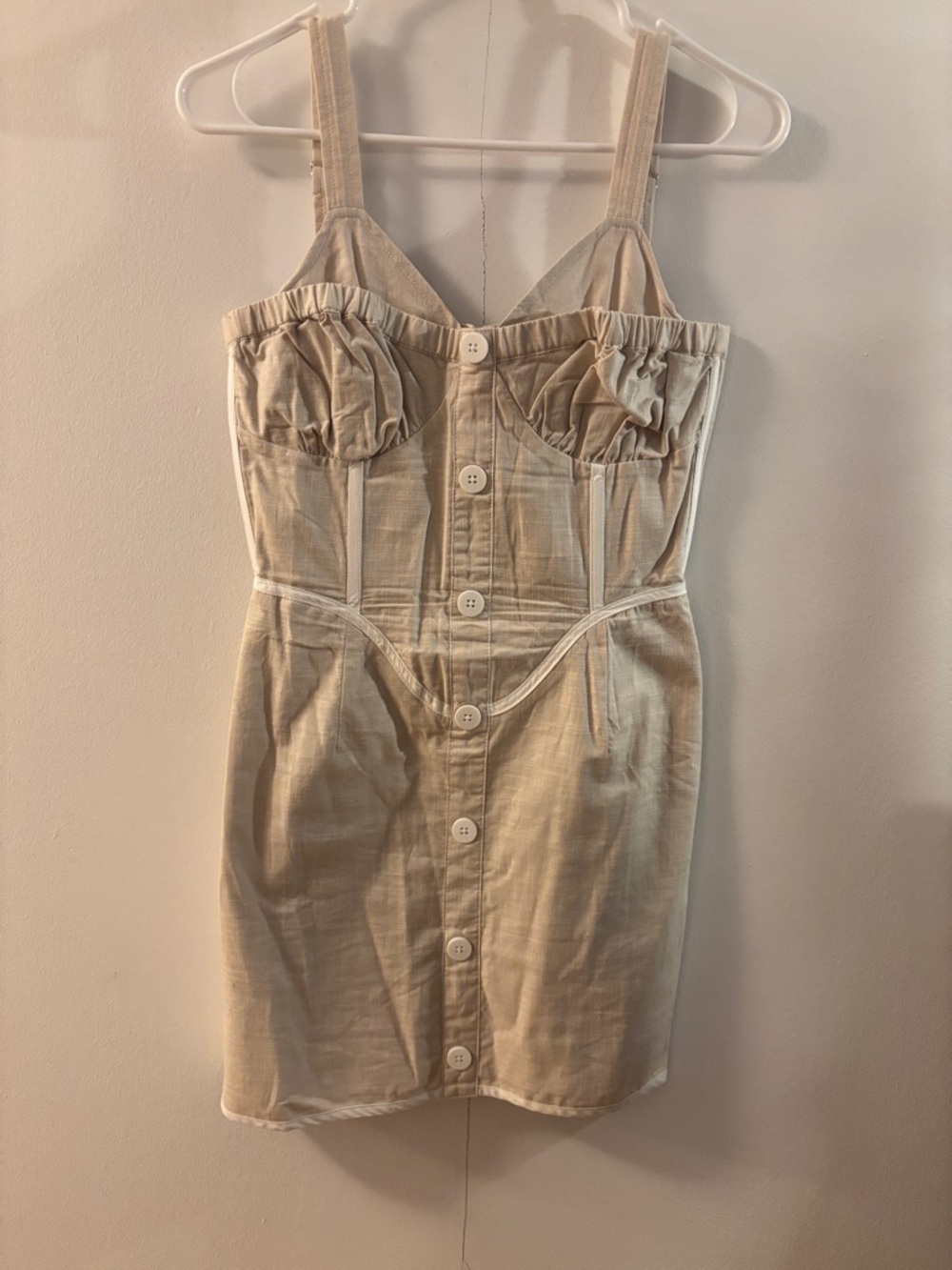 SABO 4 Beige Bustier Button-Front Mini Dress